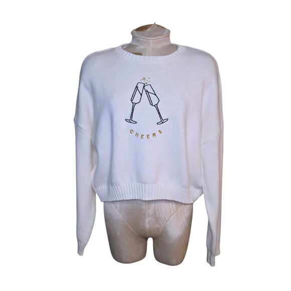 Madison & Moon Cropped Sweater Off White Size M "Cheers" - Picture 1 of 5